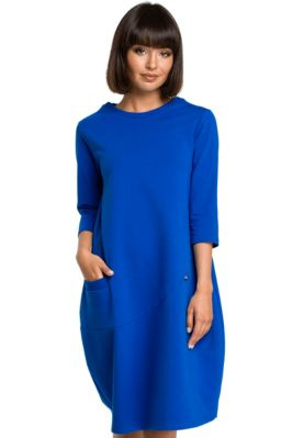 Sukienka dresowa bombka oversize z kieszonką z przodu niebieska