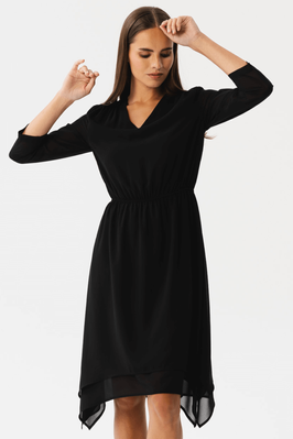 Elegancka zwiewna sukienka szyfonowa wizytowa czarna