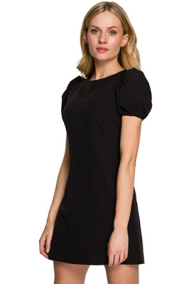 Elegancka sukienka mini krótkie bufiaste rękawy czarna