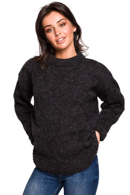 Sweter damski wełniany luźny fason ciepły puszysty czarny