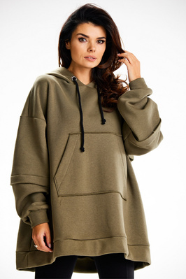 Bluza damska oversize z kapturem bawełna premium khaki