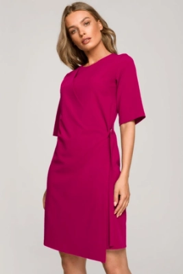 Sukienka elegancka z podwójnym przodem z klamrą klasyczna fioletowa
