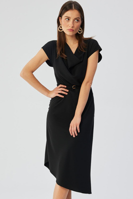 Elegancka asymetryczna sukienka z dekoltem woda czarna