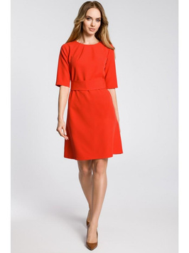 M362 Sukienka z zaszewkami przy szyi i z paskiem - czerwona