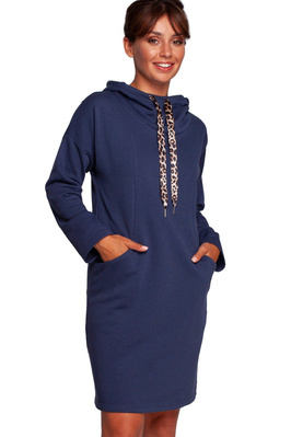 Sukienka bluza z kapturem i kieszeniami bawełniana niebieska