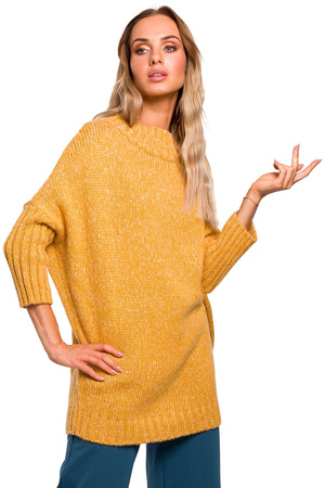 Sweter damski oversize z wełną melanżowy żólty