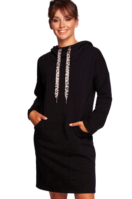 Sukienka bluza z kapturem i kieszeniami bawełniana czarna