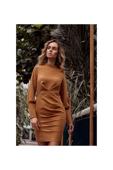 Sukienka elegancka mini z marszczeniami i bufiastymi rękawami granatowa