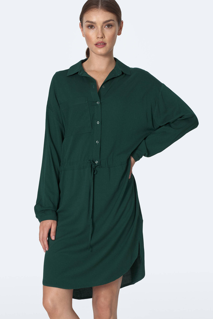 Sukienka koszulowa szmizjerka z wiązaniem w talii butelkowa zieleń