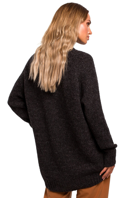 Sweter damski oversize asymetryczny sweter z wełną szary grafitowy